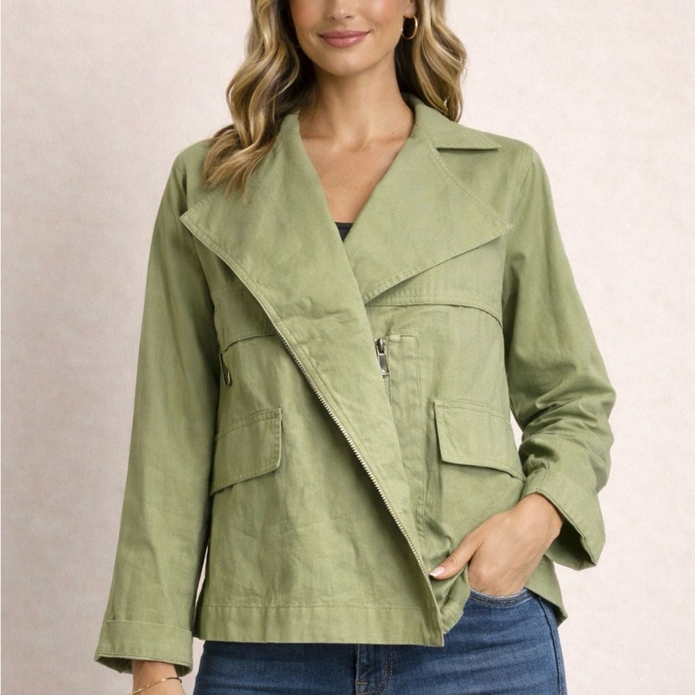 Olive Green Women's Lightweight Cotton Moto Jacket size Med
